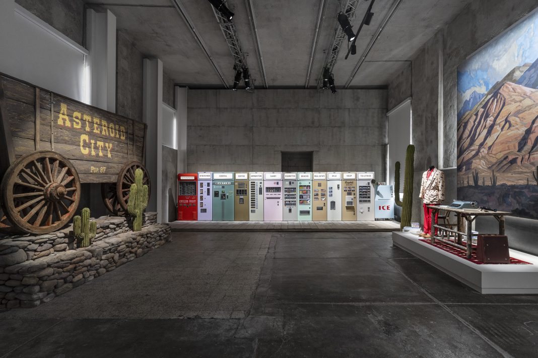 Asteroid City exhibition, Fondazione Prada Milan, freight train installation