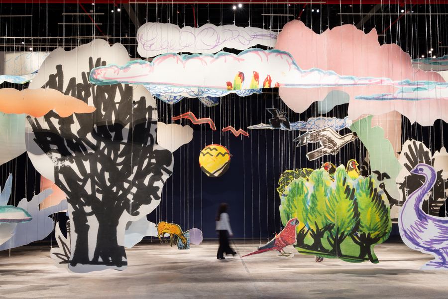 Installation view, Petrit Halilaj, Very volcanic over this green feather